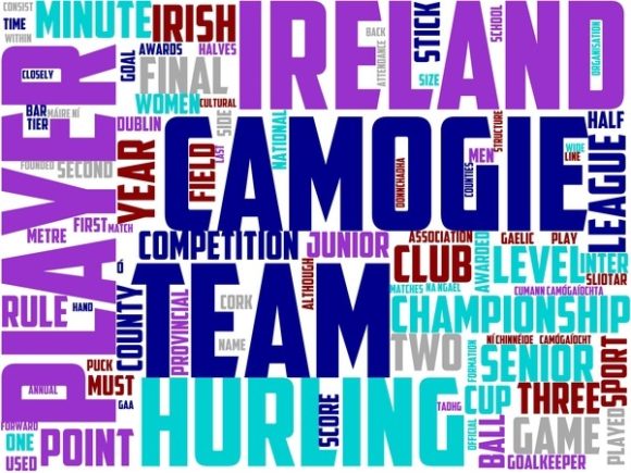 Camogie Wordart Tie Dye: A Vibrant, Hand-Drawn Wordcloud for Purposeful Creative Work